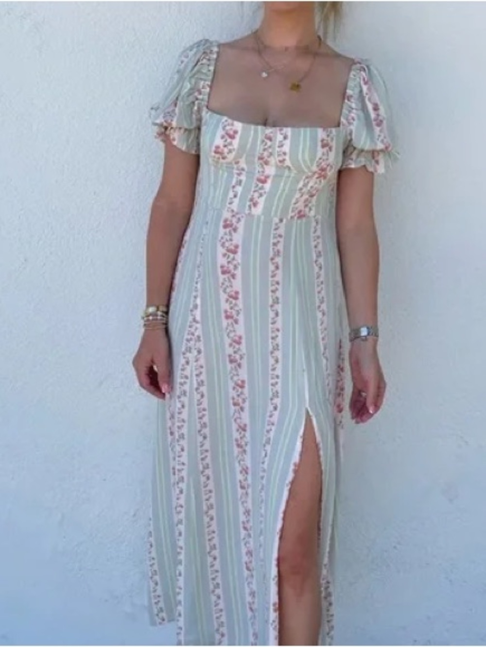 We Wore What Floral Rosewood Puff Sleeve Pastel Midi Dress - Picture 7 of 7